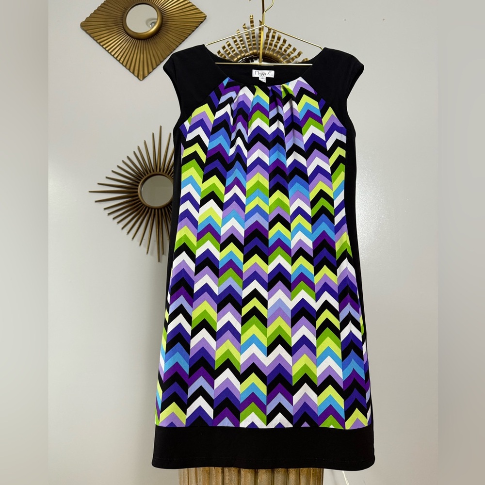 Maggy L - Chevron Mini Dress - Black, Purple, Green, Blue.